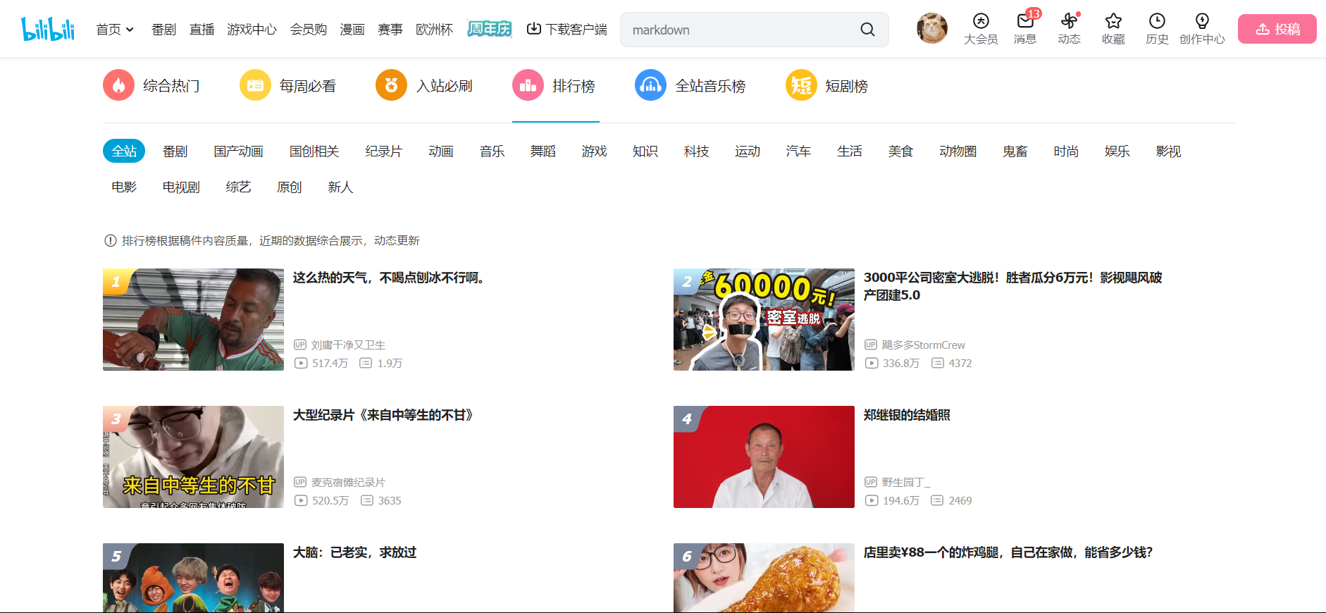 哔哩哔哩排行榜