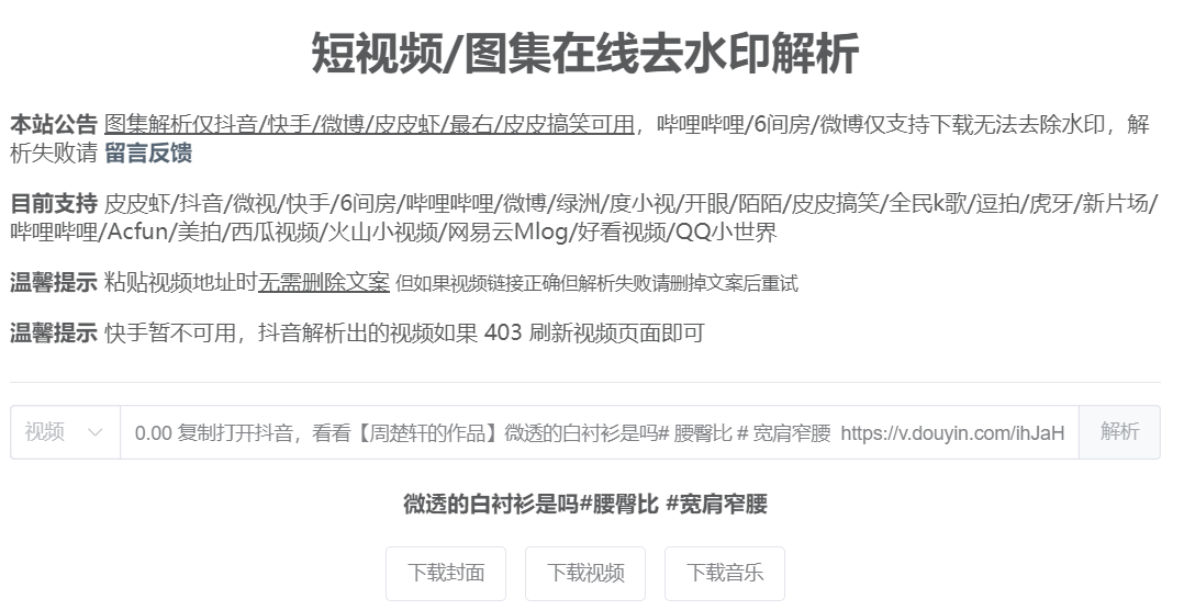 短视频 去水印 界面